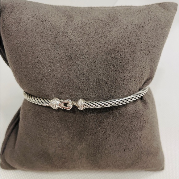 DAVID YURMAN 3mm Classic Cable Sterling Silver Diamond Buckle Bracelet Size S - Picture 7 of 10